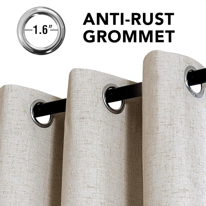 H.VERSAILTEX Linen Curtains 100% Blackout Curtains for Bedroom 63 inch Long Full Light Blocking Nature Linen Blended Window Curtains for Living Room Nickel Grommet (2 Panels, Heathered Linen)