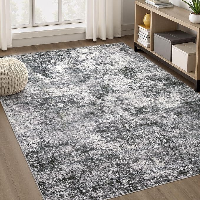 Area Rug Living Room Rugs - 5x8 Large Soft Indoor Neutral Modern Abstract Low Pile Washable Rug Carpet for Bedroom Dining Room Farmhouse Home Office - Grey