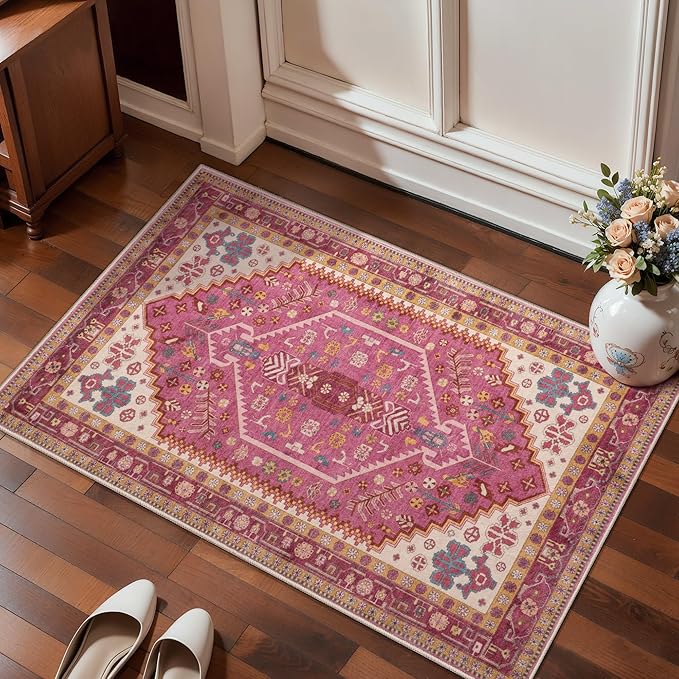 Ciicool Small Area Rug, 2x3ft Boho Rug, Ultra Soft Entry Rugs for Entryway, Non-Slip Washable Rugs Oriental Low-Pile Indoor Mat Floor Carpet for Entrance Bedroom Kitchen Bathroom Foyer Decor