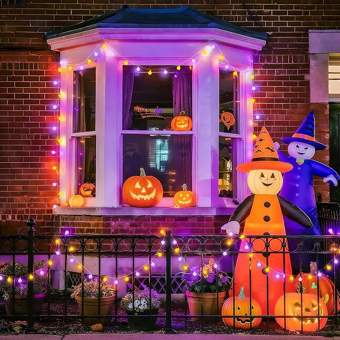 JMEXSUSS 100 LED Globe Orange and Purple Halloween Lights Indoor Remote | 33ft Connectable Christmas Lights Outdoor, 8 Modes Plug in Orange and Purple String Lights for Bedroom Room Party Decor