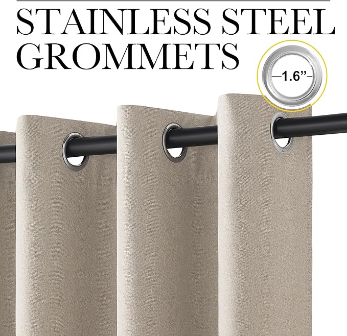 NICETOWN 100% Blackout Curtains for Bedroom 84 inches Long, Thermal Insulated & Noise Reducing Draperies for Living Room, Double Sided Faux Linen Curtains for Farmhouse, W52 x L84 in, 2 Panels, Beige
