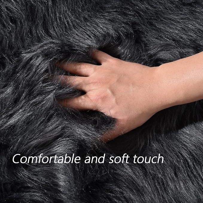 Latepis Dark Grey Runner Rugs 2x6 Faux Sheepskin Fur Rug Bedside Super Soft Fluffy Rugs for Bedroom and Living Room Fuzzy Shaggy Rug Luxury Home Decor