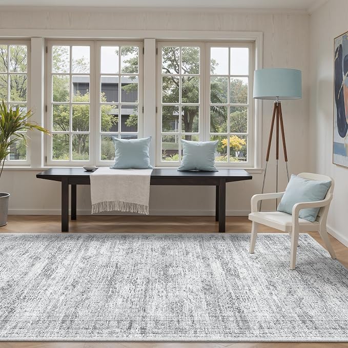 Soalmost 4x10 Wide Hallway Runner Rug: Washable Soft Rug Runners for Living Room Bedroom Ktichen, Stain Resistant Low Pile Area Rugs Non Slip Floor Carpet (Grey, 4x10)