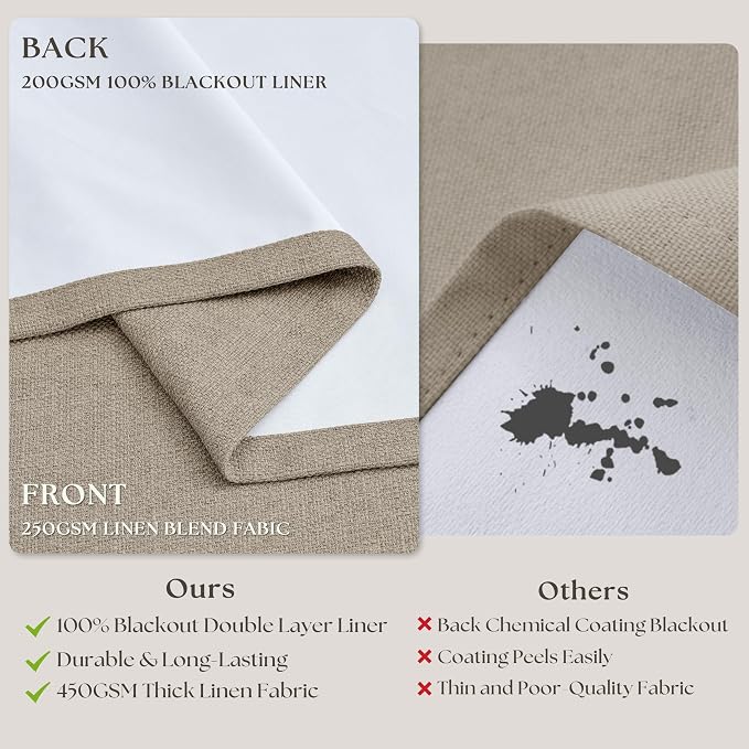 Blackout Pinch Pleat 100 Inch Curtains 2 Panels Set for Living Room Bedroom Farmhouse Farmhouse Pinch Pleated Back Tab Thermal Insulated 100% Black Out Window Curtain 100 Inch Length Taupe Deep Flax