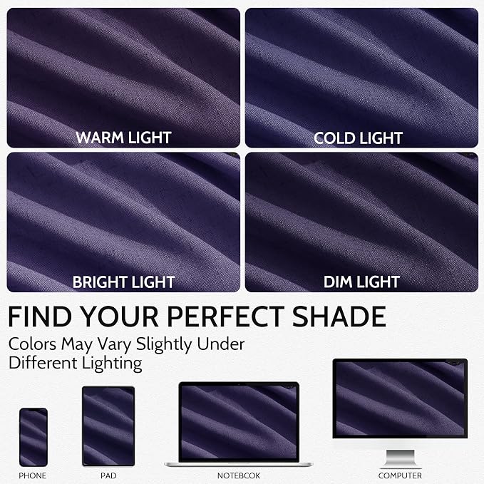 Nanspring Purple Linen Blend Light Filtering Back Tab Curtains 108 Inches Long, Semi Sheer Privacy Drapes for Living Room & Bedroom, 52x108 inch, 2 Panels
