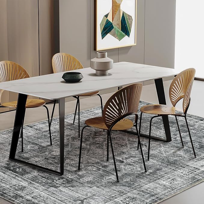 CHAMPLANT Area Rug 5'x7' Washable Rug Vintage Traditional Floor Cover Thin Retro Kitchen Indoor Distressed Non Slip Carpet for Living Room Bedroom Dining Room