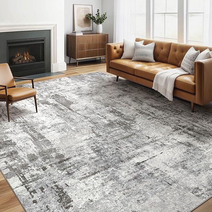 5x7 Area Rugs Living Room: Washable Large Abstract Neutral Modern Soft Gray Rug Stain Resistant Indoor Floor Non-Slip Accent Carpet for Bedroom Nursery Playroom Office Dining Room Home Decor
