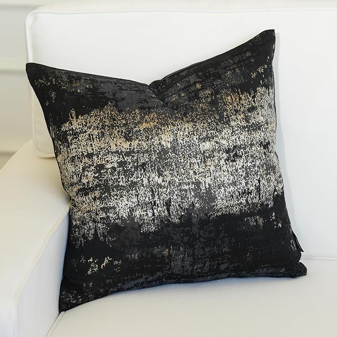 THE-TINOART Modern Black and Gold Throw Pillow Covers 20x20, Textured Jacquard Woven with Metallic Threads, Luxury Pillow Covers for Couch Sofa Bed