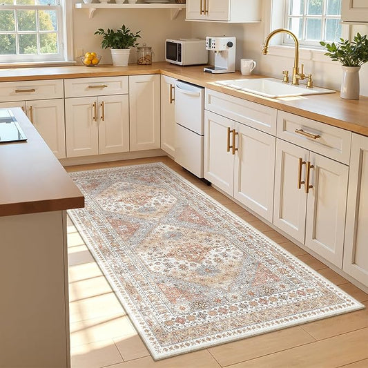 zesthome 3x6 Runner Rug Non Slip, Thin Entryway Washable Rug for Entryway, Runners for Hallways, Low Pile Vintage Abstract Soft Rugs for Living Room, Kitchen, Bedroom(Orange,3'x6')