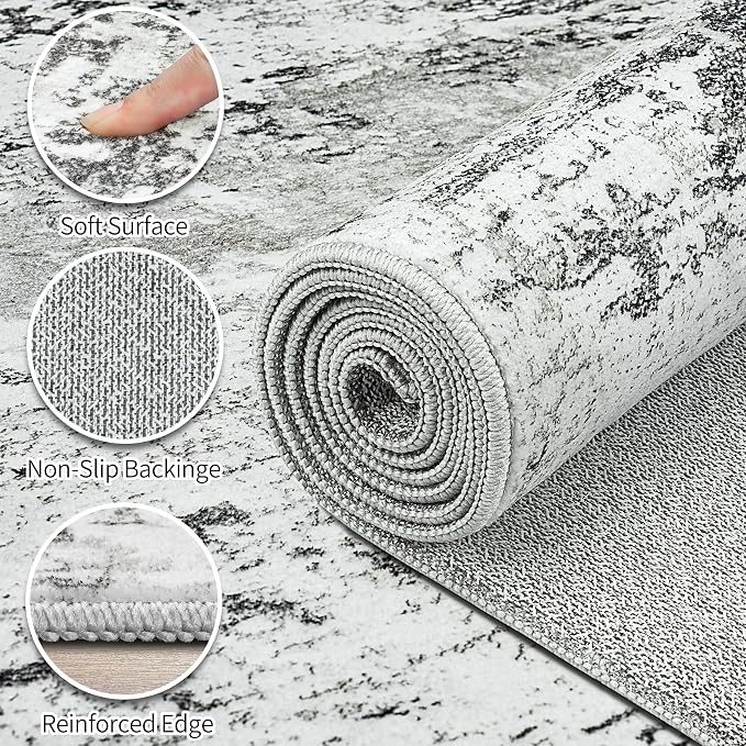Area Rugs 6x9 Living Room: Large Modern Abstract Washable Rug Soft Anti-Skid Non-Shedding Carpet Indoor Floor Thin Carpets for Bedroom Dining Room Farmhouse Nursery Home Office White Grey Black