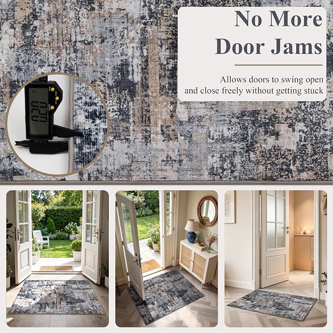 Sasttie 2x8 Soft Runner Rug for Entryway, Modern Abstract Washable Carpet for Hallway, Kitchen and Laundry Room, with Non-Slip Backing, Black and Cream