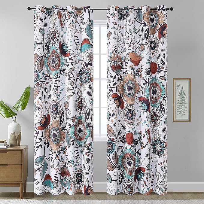 Estelar Textiler Vintage Garden Plants Herbs Print Blackout Curtains Pack of 2,Bohemian Classic Flowers Design for Bedroom Living Room,Grommet Energy Efficient Window Drapes,52x102 Inch