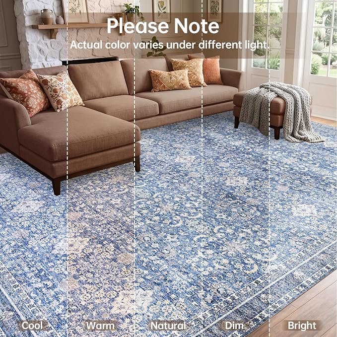 Sasttie 4x6 Area Rug, Ultra-Soft Washable Rug, Low Pile Foldable Thin Carpets with Non-Slip Backing, Skin-Friendly Stain Resistant Carpet for Living Room, Bedroom, Kitchen, Dorm, 4x6, Blue