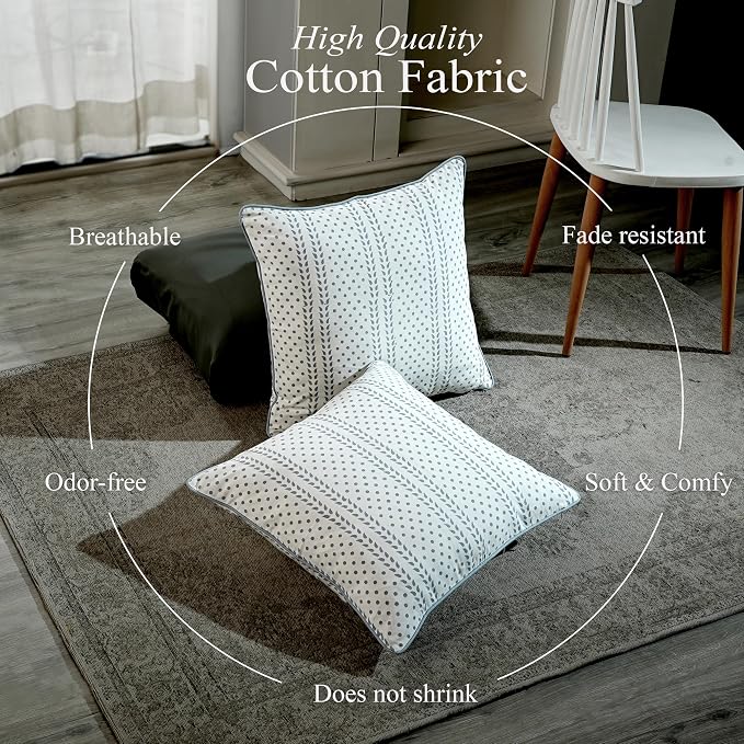CPC 100% Cotton Throw Pillow Covers 20x20 Inch, Set of 2 Block Print Pattern Couch Pillow with Hidden Zipper, in Collabaration with Southern Source- Misty Grey Trelis