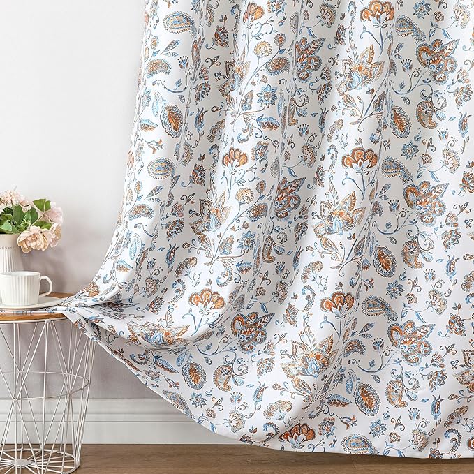 Joydeco Printed Curtains 84 inches Long,Yellow Floral Blackout Curtains for Living Room 2 Panels,52 x 84 inch Rod Pocket Thermal Insulated Bohemian Drapes for Farmhouse,Bedroom,White