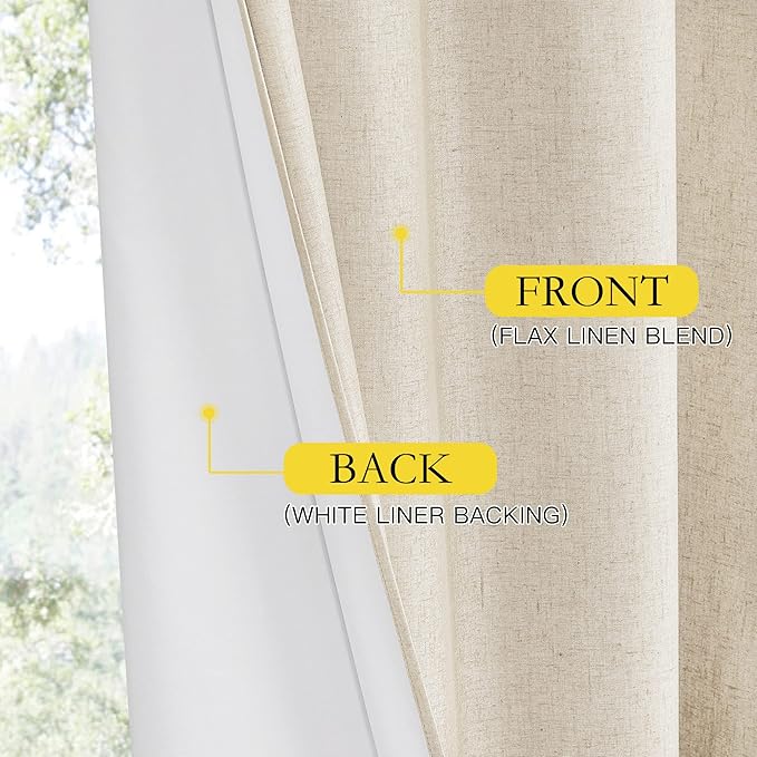 NICETOWN 100% Blackout Linen Texture Curtains 80" Long, Beige, 2 Pcs, Thermal Insulated Full Blackout 2-Layer Lined Drapes, Energy Efficiency Window Draperies for Boy's Room
