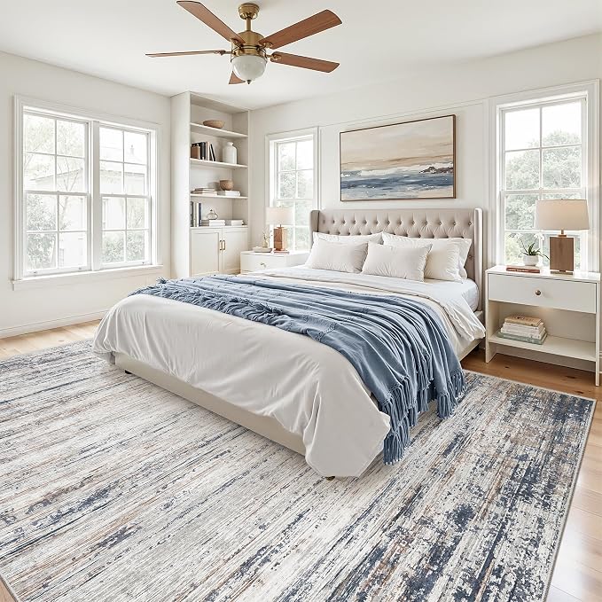 zesthome Area Rugs 8x10 for Living Room Machine Washable Large Rug Modern Abstract Soft Rugs, Indoor Low Pile Carpet with Non Slip Backing for Bedroom Dining Room Nursery(Blue Grey,8'x10')