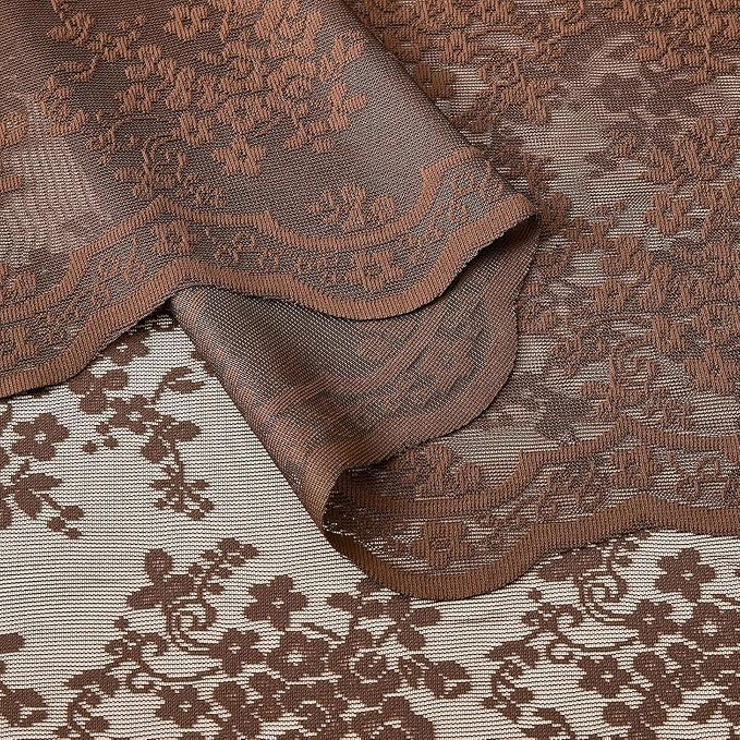 YJ YANJUN Vintage Lace Curtains 90 Inches Long-Victorian Floral Boho Brown Sheer Curtains for Living Room Bedroom, Light-Filtering Rustic Farmhouse Window Treatment, Chocolate 2 Panels 52W x 90L