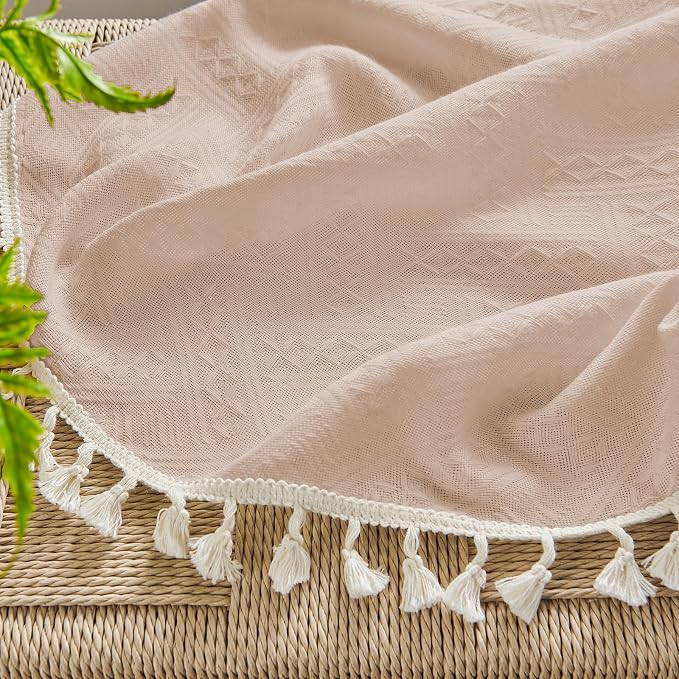 Joydeco Custom Boho Curtain Panel for Bedroom Living Room - Super Soft Light Filtering Country Rustic Semi Sheer Farmhouse Rod Pocket (Custom, Pink)