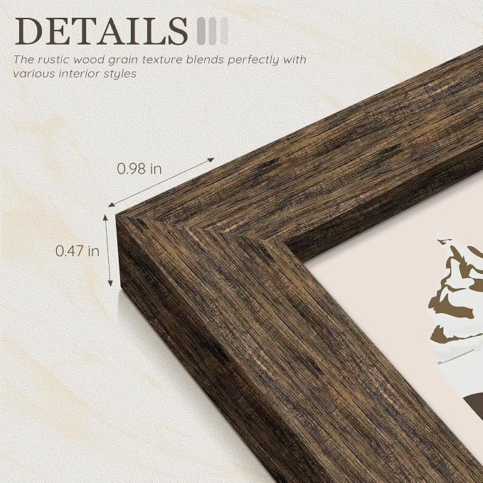 Picrit 8x24 Wooden Brown Rustic Collage Picture Frame 3 Pack, Fits Five 4x6 Photos or One 8x24 Picture, Gallery Frame Set - Poster Frames for Horizontal or Vertical Display