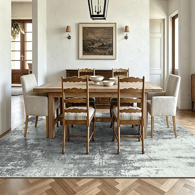 5x7 Rugs for Living Room - Modern Abstract Washable Rug, Ultra Soft Non Slip Low Pile Large Rugs, Floor Carpet for Bedroom Dining Room Office Laundry Nursery Home(Gray&Green)