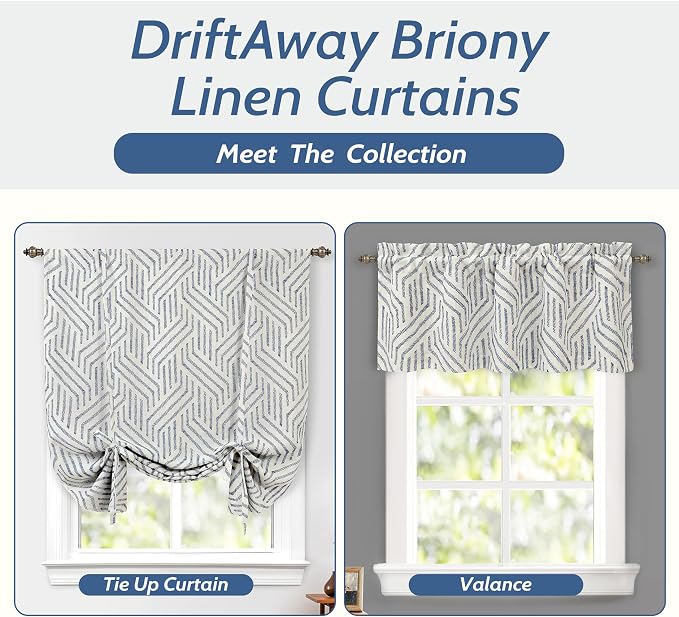 DriftAway Farmhouse Linen Lined Valance Double Layer Thermal Insulated Room Darkening Blackout Window Valances 3 Inch Rod Pocket Striped Kitchen Valance Single 52 Inch by 18 Inch Briony Navy