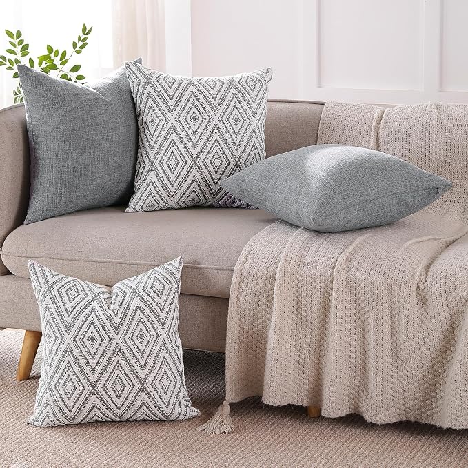 HPUK Throw Pillow Covers 20x20 Inch Set of 4, Linen Decorative Pillow Covers, Accent Cushion Covers for Couch Sofa Bed Bedroom Living Room Décor, Grey