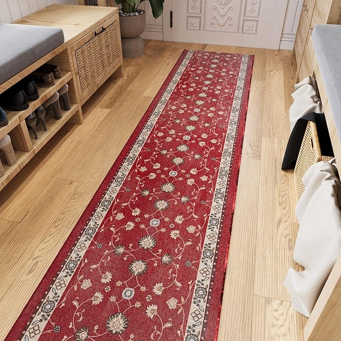Ottomanson Mud Mat 2'7" x 4' Indoor Door Mat – Machine Washable Soft Non-Slip Rug, Quick Dry Low Pile Carpet for Kitchen, Bathroom & Entryway, Mahal Red