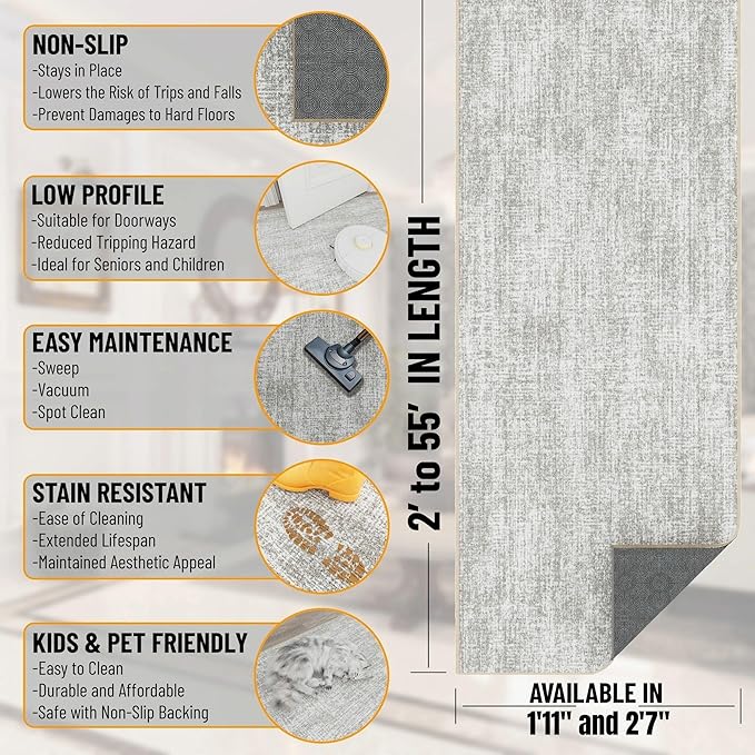 Ottomanson Aisle Runner Rug 2'7" x 48' – Soft Non-Slip Rug, Low Pile Carpet for Hallways, Events, Churches & Extra-Long Indoor Spaces, Solid Beige
