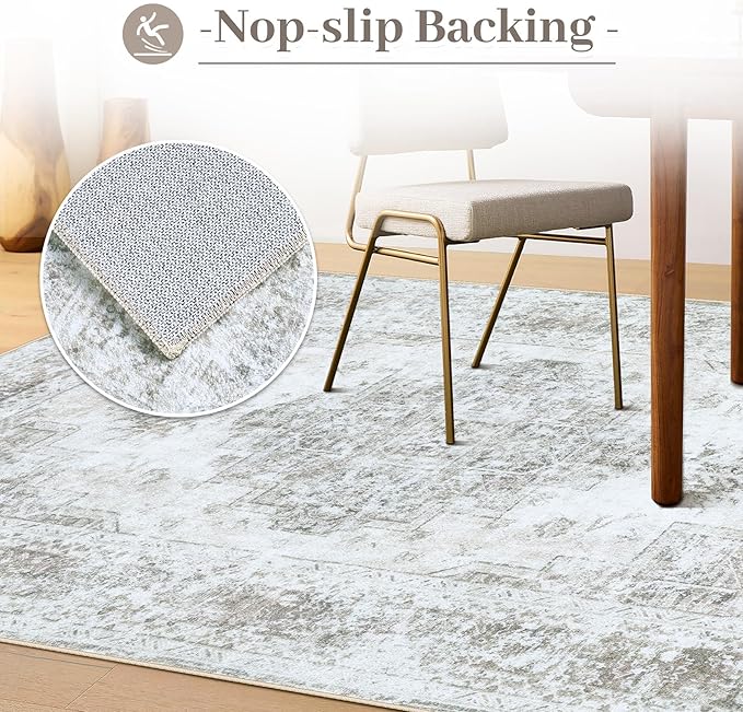XLUEZ Area Rug 9x12 Living Room Rug, Machine Washable Vintage Distressed Medallion Rug Non-Slip Soft Low Pile Large Indoor Rugs for Bedroom Kitchen Dining Room Office(Taupe,9'x12')