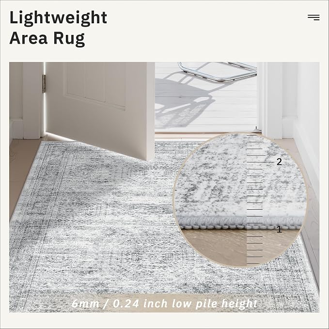 Soalmost Runner Rug 2x12 Washable Non-Slip Hallway Runner Rugs for Kitchen Bathroom Laundry Room Grey Vintage Floor Carpet Runners for Hallways Entryway