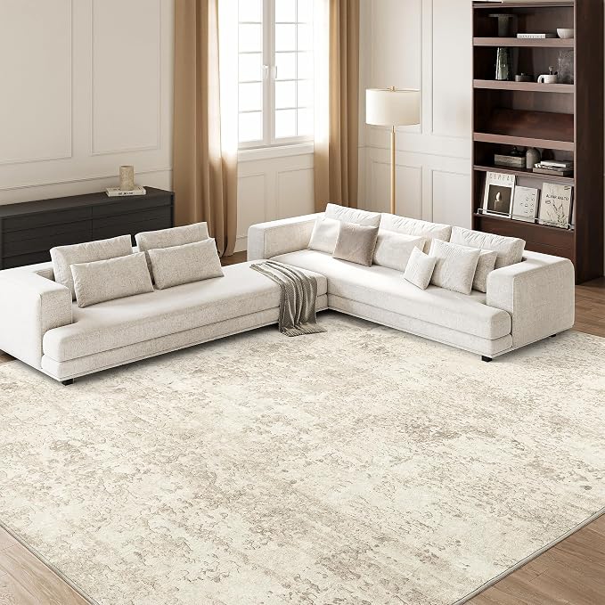Art&Tuft Washable Rugs 7x9, Anti-Slip Backing Abstract 7x9 Rug, Stain Resistant Rugs for Living Room, Foldable Machine Washable Area Rug (7'x9', Beige)