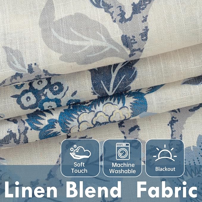 DriftAway Ada Floral Botanical Print Flower Leaf Lined Thermal Insulated Room Darkening Blackout Tie Up Window Curtains 2 Layers Each 45 Inch by 63 Inch Navy
