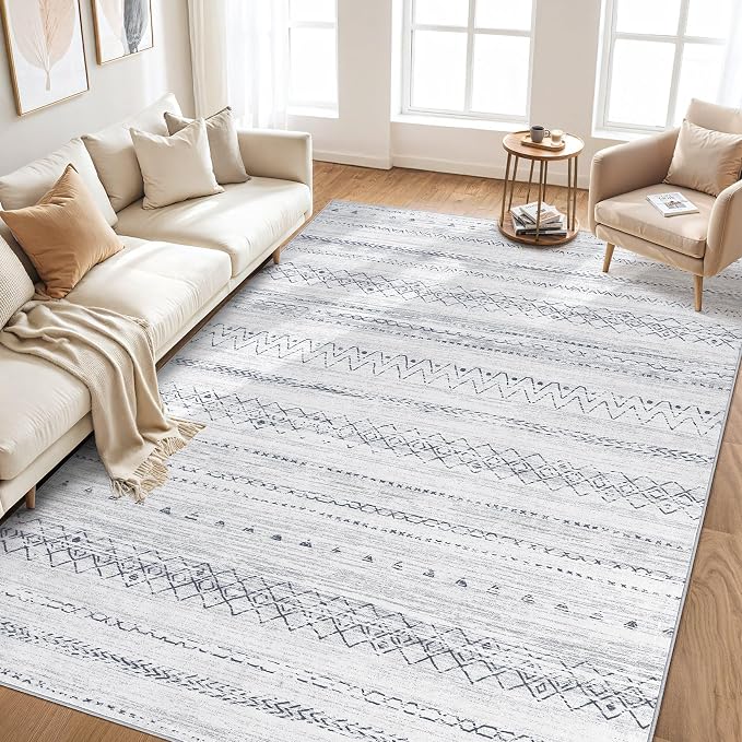 cotiled 10x14 Area Rugs Living Room Rug: Washable Boho Rugs with Non Slip Backing Large Soft Indoor Stain Resistant Carpet for Bedroom Farmhouse Dining Room Lightweight Home Decor Grey