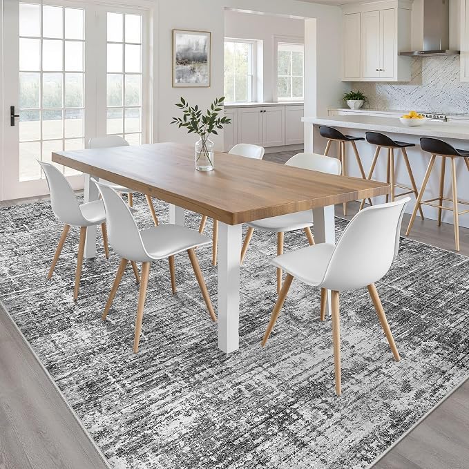 10x12 Area Rug Living Room: Washable Large Neutral Black Rug Abstract Soft Modern Stain Resistant Indoor Floor Non-Slip Carpet for Bedroom Nursery Kids Office Playroom Dining Room Under Table Home