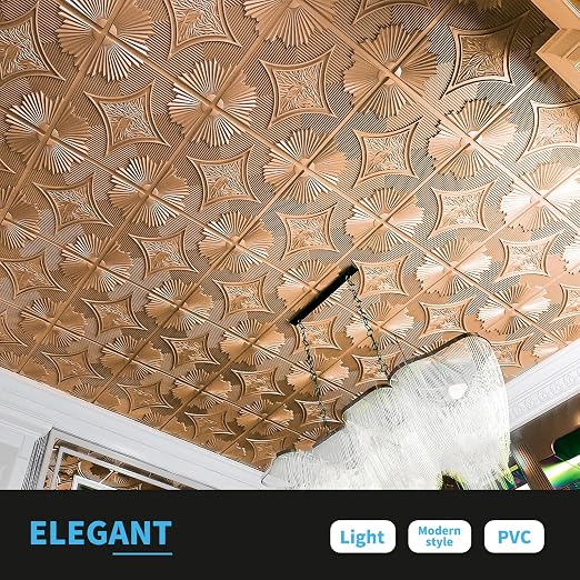 Art3d Drop Ceiling Tiles 24x24 in Bronze (12-Pack, 48 Sq.ft), 3D Wainscoting Panels Glue Up 2x2