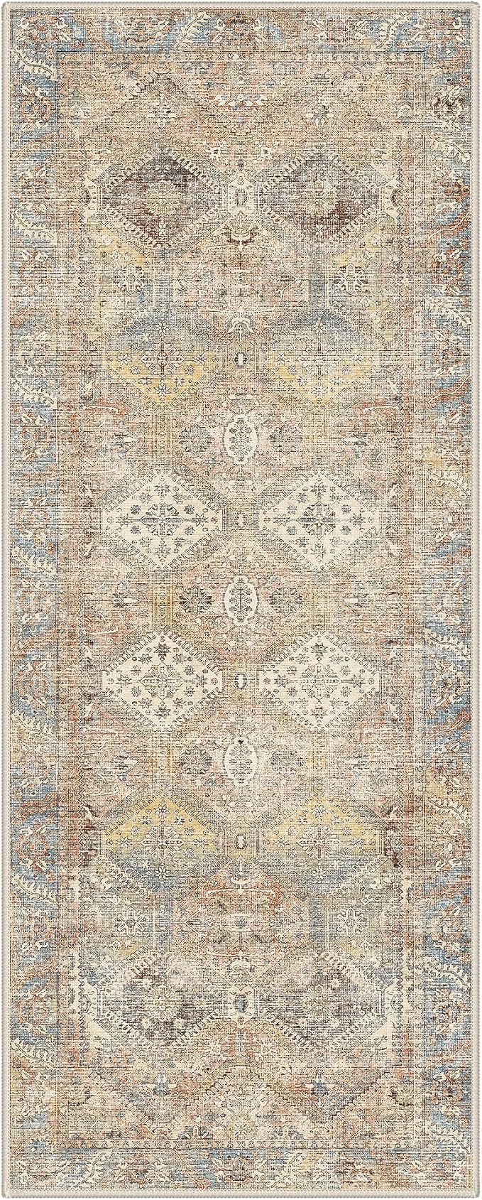 GENIMO Runner Rug 2x7 Non Slip Machine Washable Hallway Runner Vintage Rug, Low Pile Lightweight Rugs for Entryway, Hallway, Kitchen and Corridor, Warm Brown