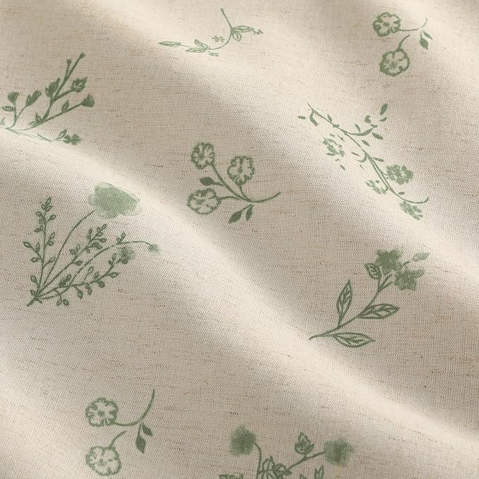 Boho Floral Spring 100% Blackout Curtains 84 Inch Length 2 Panels Set, Linen Texture Farmhouse Curtains with Beige Tassel for Living Room Bedroom, Vintage Rustic Rod Pocket,Green