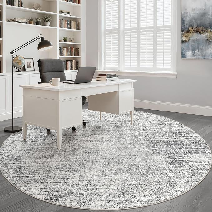 10ft Round Rug Living Room: 10x10 Washable Large Neutral Grey Circle Area Rug Abstract Soft Modern Stain Resistant Indoor Floor Non-Slip Carpet for Bedroom Nursery Kids Office Playroom Dining Room