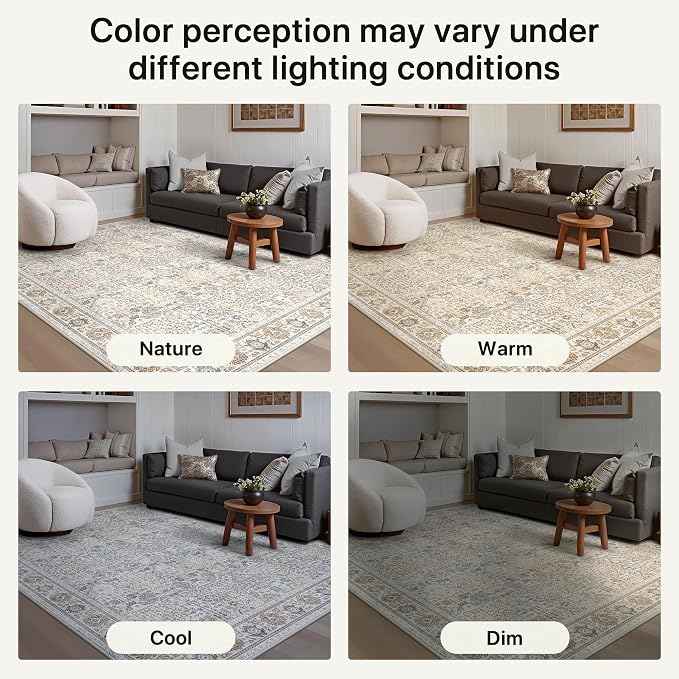 Bavni 2x7 Rug Runners for Hallways, Washable Runner Rug Non Slip,Vintage Floral Print Style Rugs for Bedroom-Lightweight Low Pile Carpet for Hallways Bathroom, Beige Grey