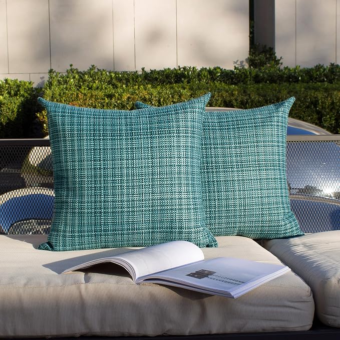 Kevin Textile Pack of 2 Outdoor Waterproof Pillow Covers Throw Pillow Covers Decorative Pillowcases Pillow Cases for Sofa Couch Patio Garden 24x24 Inch Teal
