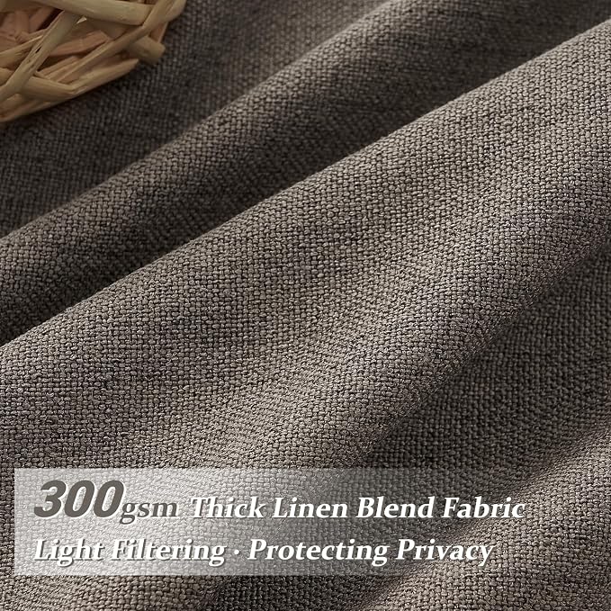 Chocolate Tart Pinch Pleat 90 Inch Bedroom Curtains 2 Panels Set, Memory Shape Natural Linen Semi Sheer Light Filtering Privacy Heavy Windows Drapes Country Dining Room Viral Curtain with Hooks Rings