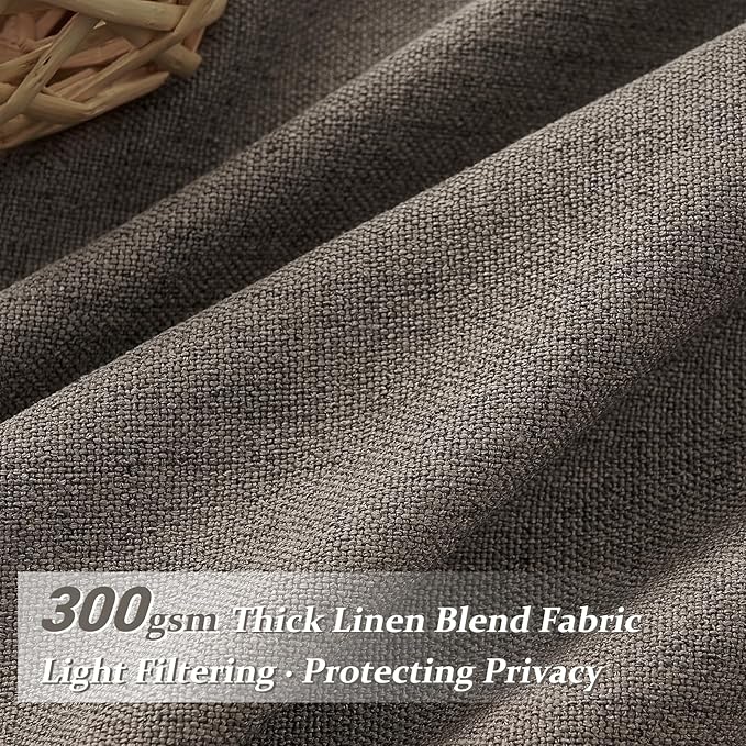 Memory Trained Pinch Pleated Flax Linen 102 Inch Extra Long Curtains for Kids Room, Chocolate Tart Semi Sheer Privacy Nursery Drapes 2 Panels Set Light Filtering Office Decorative Curtain Window Decor