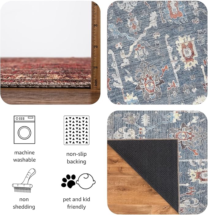 Keen Home Design 30"x120" Rug - Machine Washable Runner Rug with Non-Slip Backing, Ideal for Hallway, Entryway, Kitchen, Laundry Room - Vintage, Easy Clean, Durable, Low Pile - (2'6" x 10')