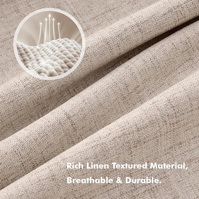 MIULEE 100% Blackout Linen Curtains for Bedroom, Beige Solid Luxury Decor Thermal Insulation Room Darkening Drapes for Living Room Back Tab Rod Pocket 42 x 90 Inches, 2 Panels