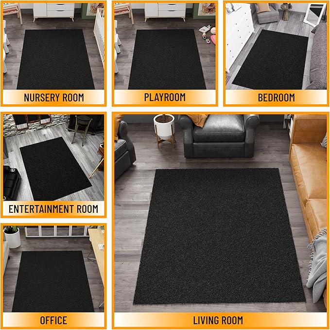 Ottomanson Extra Large Shag Area Rug, Rugs for Living Room, Soft Fluffy Oversized Rug with Non-Slip Rubber Backing, Non-Shedding Rug for Under Couch & Furniture, 7'10" x 20', Black