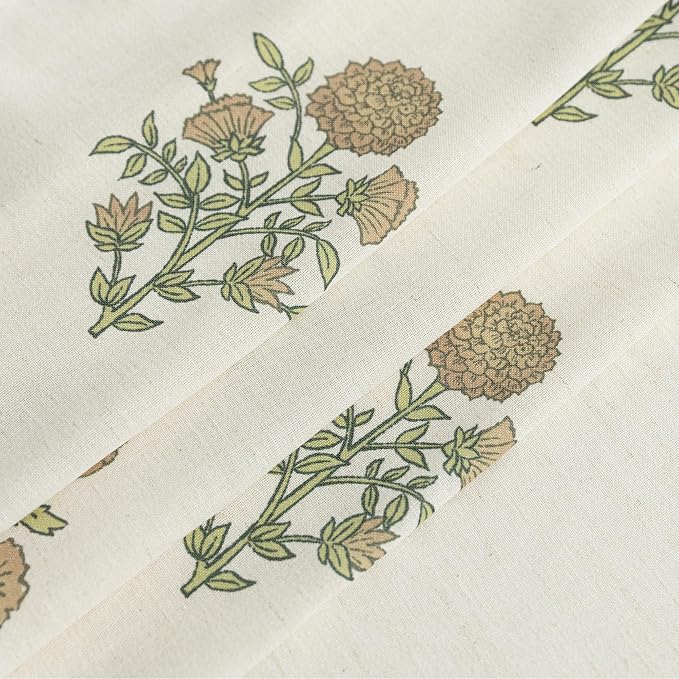 French Country Floral Linen Curtains for Living Room Dining Room, 84 Inch Neutral Farmhouse Pinch Pleated Drapes, Light Filtering Sheer Block Print Vintage Botanical Patterned Curtain for Bedroom