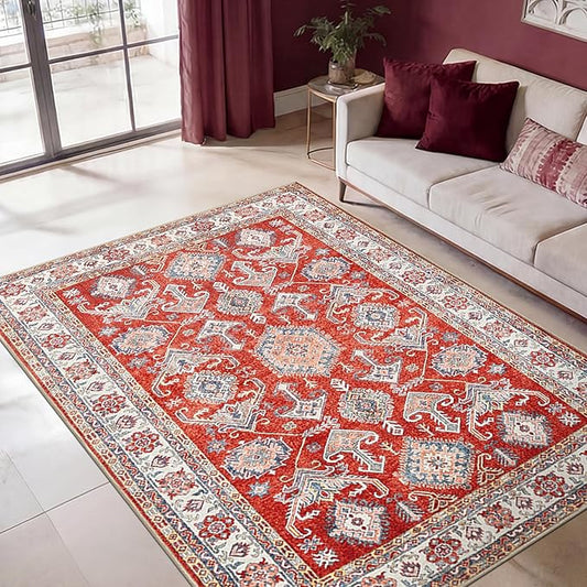 Keen Home Design 48"x72" Rug - Machine Washable Area Rug with Non-Slip Backing, Ideal for Living Room, Dining Room, Bedroom - Vintage, Easy Clean, Durable, Low Pile Rug - (4' x 6')