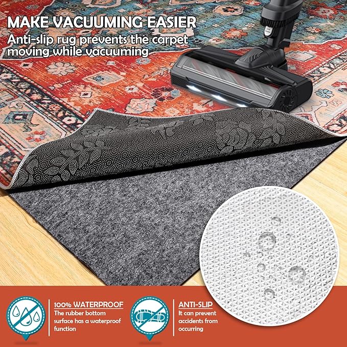 Waterproof Rug Pad, 9x12 Ft Under Area Rug Carpet Pad, Non Slip Rug Pads for All Floors and Hardwood Floors Finishes, Keep Carpets in Place Soft and Prevent Rug from Wrinkling or Buckling