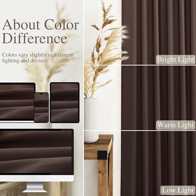 Nanspring Coffee Linen Curtains for Living Room Back Tab Rod Pocket Semi Sheer Curtains 100 Inches Long 2 Panel Set Light Filtering Neutral Boho Farmhouse Lightweight Drapes for Bedroom 52x100